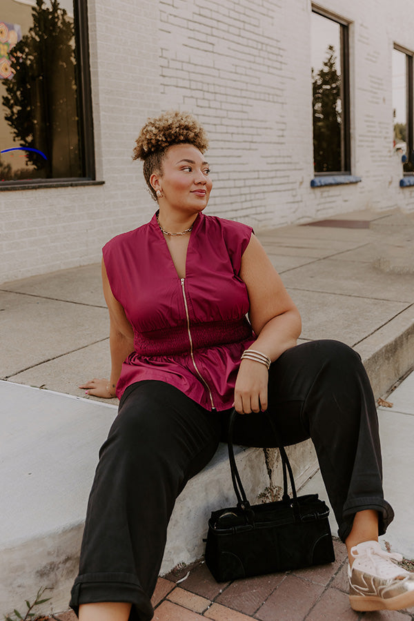 Chic Ensemble Peplum Top in Wine Curves