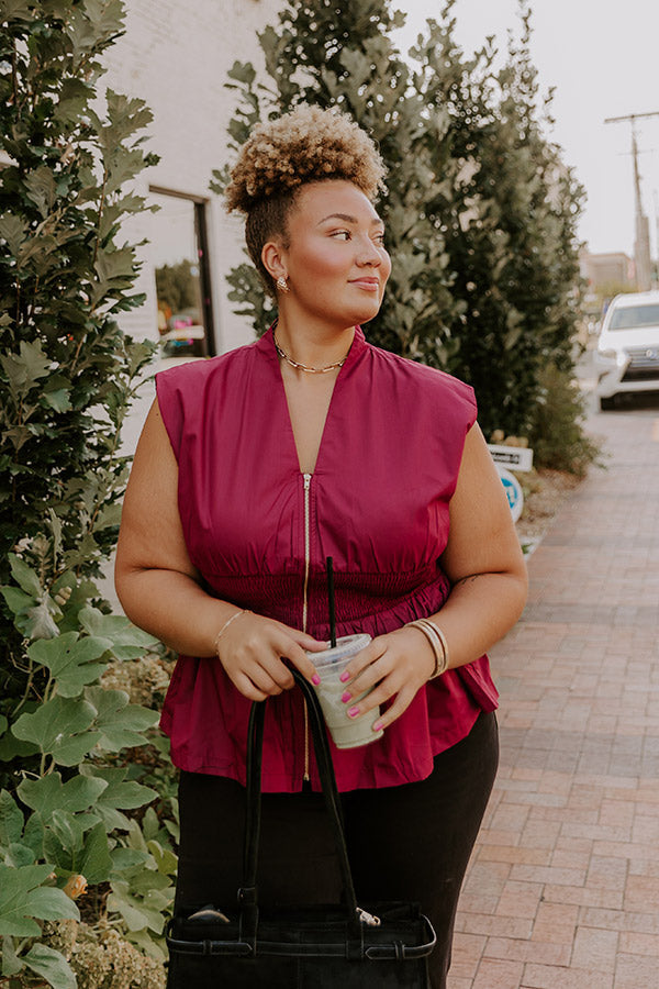 Chic Ensemble Peplum Top in Wine Curves