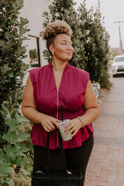 Chic Ensemble Peplum Top in Wine Curves