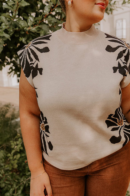 City Bloom Floral Knit Top in Iced Latte Curves