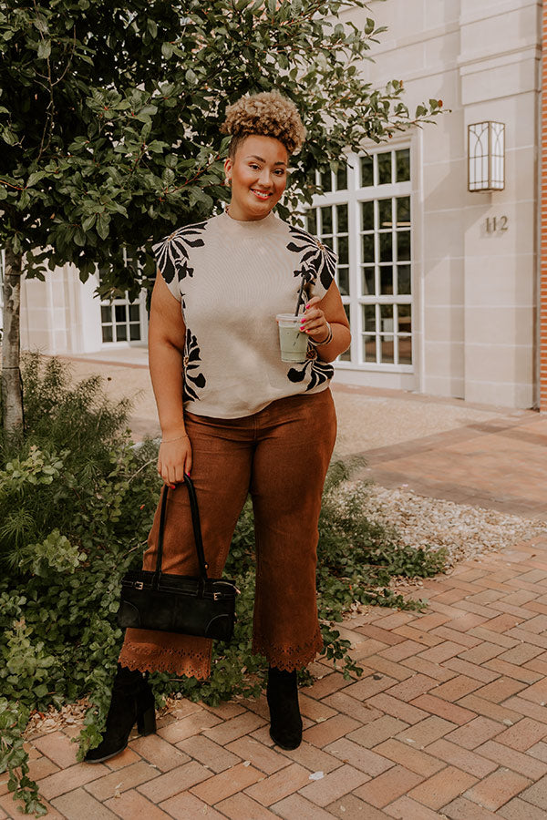 City Bloom Floral Knit Top in Iced Latte Curves