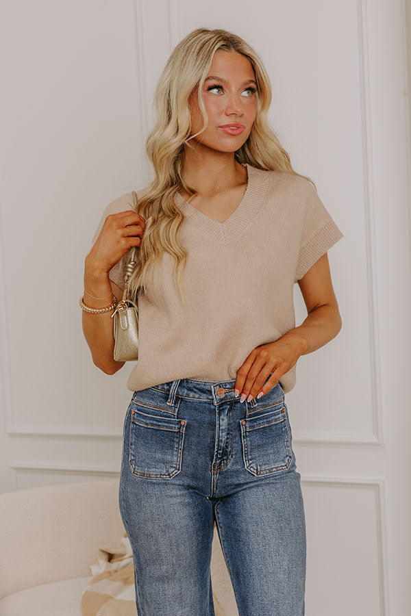 Hayride Cutie Knit Sweater Top in Iced Latte