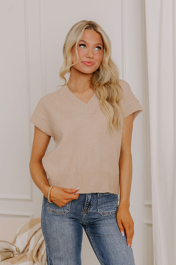 Hayride Cutie Knit Sweater Top in Iced Latte