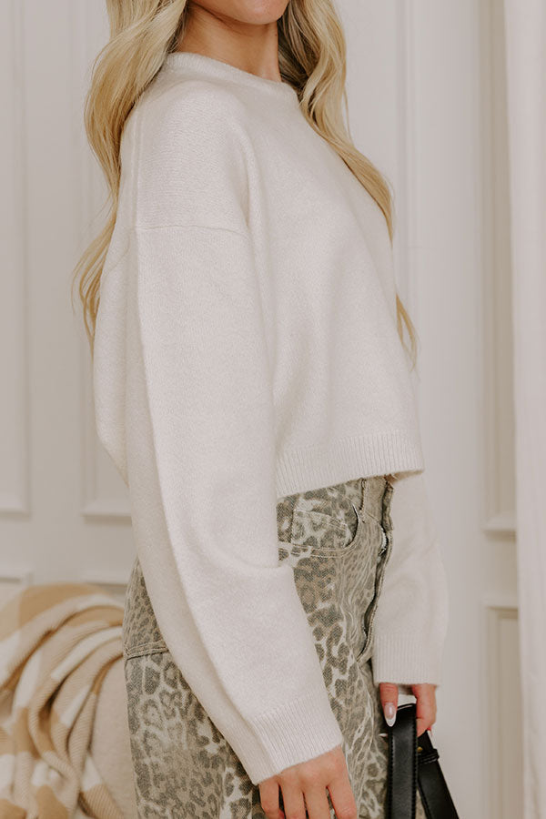 Comfy Chic Knit Crop Sweater Top in Cream
