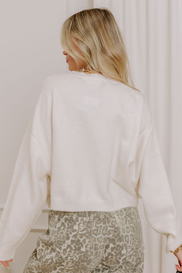 Comfy Chic Knit Crop Sweater Top in Cream