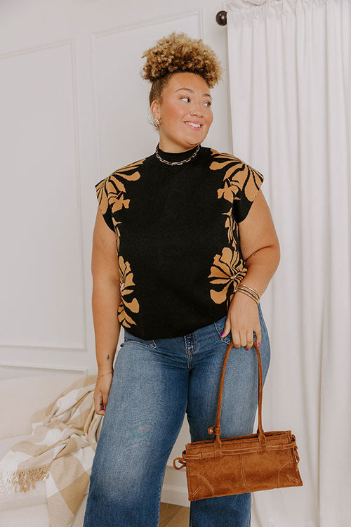 City Bloom Floral Knit Top in Black Curves
