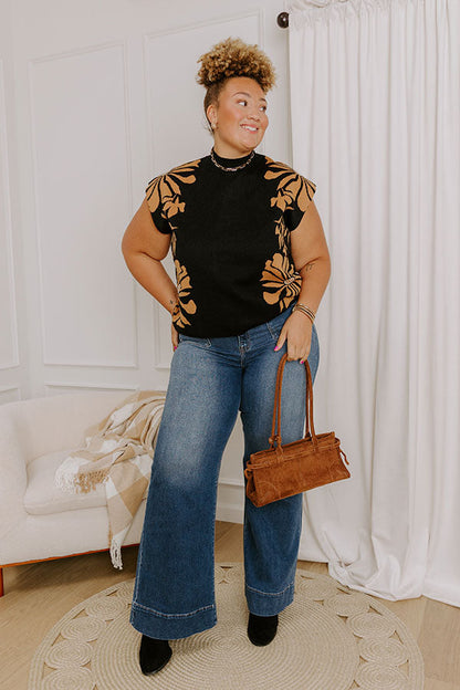 City Bloom Floral Knit Top in Black Curves