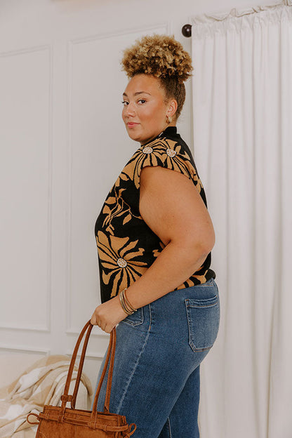City Bloom Floral Knit Top in Black Curves