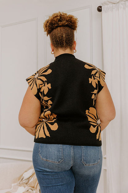 City Bloom Floral Knit Top in Black Curves