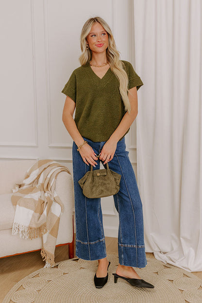 Hayride Cutie Knit Sweater Top in Olive