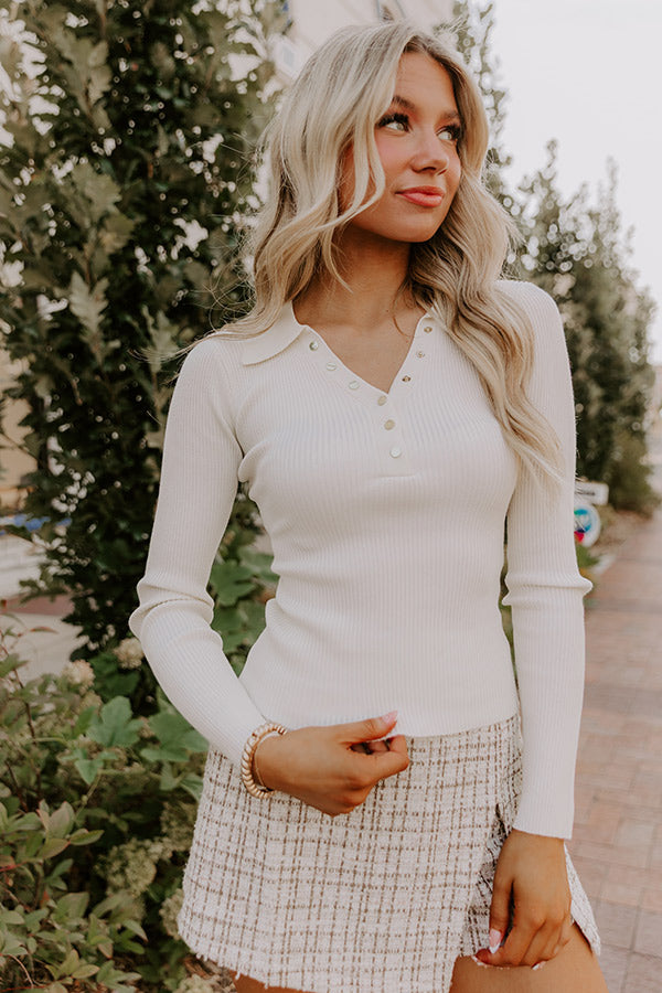 Easy To Style Ribbed Henley Top in Cream