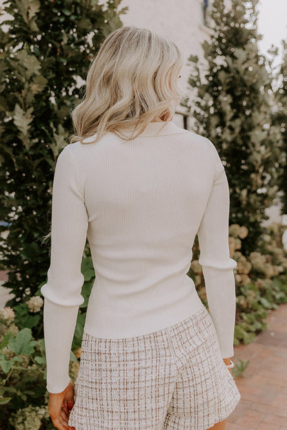 Easy To Style Ribbed Henley Top in Cream
