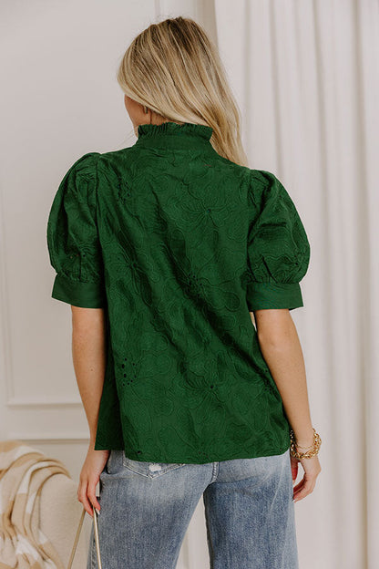 Petals And Pinot Floral Embroidered Top in Hunter Green
