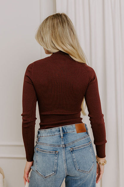 Simply Chic Ribbed Bodysuit in Chestnut