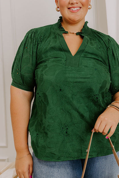 Petals And Pinot Floral Embroidered Top in Hunter Green Curves