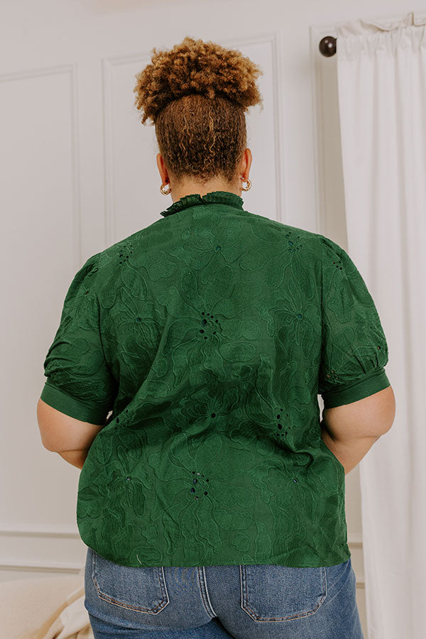 Petals And Pinot Floral Embroidered Top in Hunter Green Curves