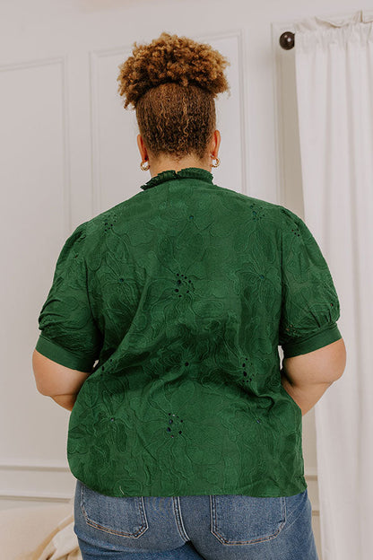 Petals And Pinot Floral Embroidered Top in Hunter Green Curves