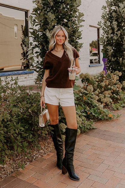 Hayride Cutie Knit Sweater Top in Chestnut