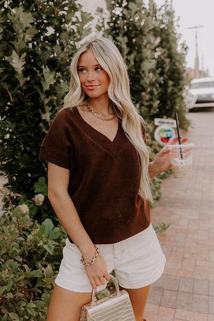 Hayride Cutie Knit Sweater Top in Chestnut