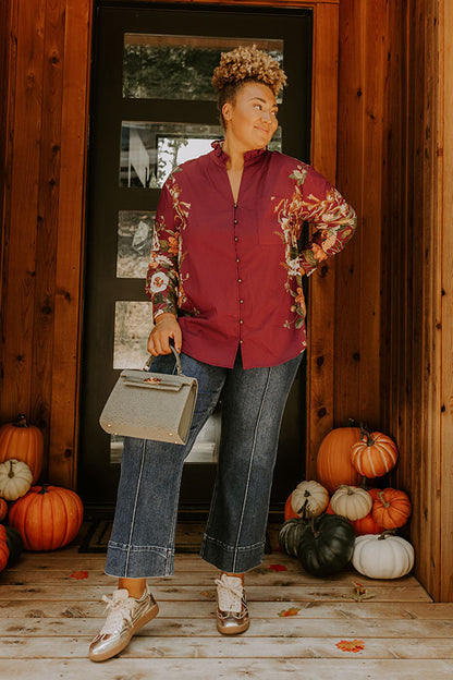 Uptown Poise Floral Top in Wine Curves