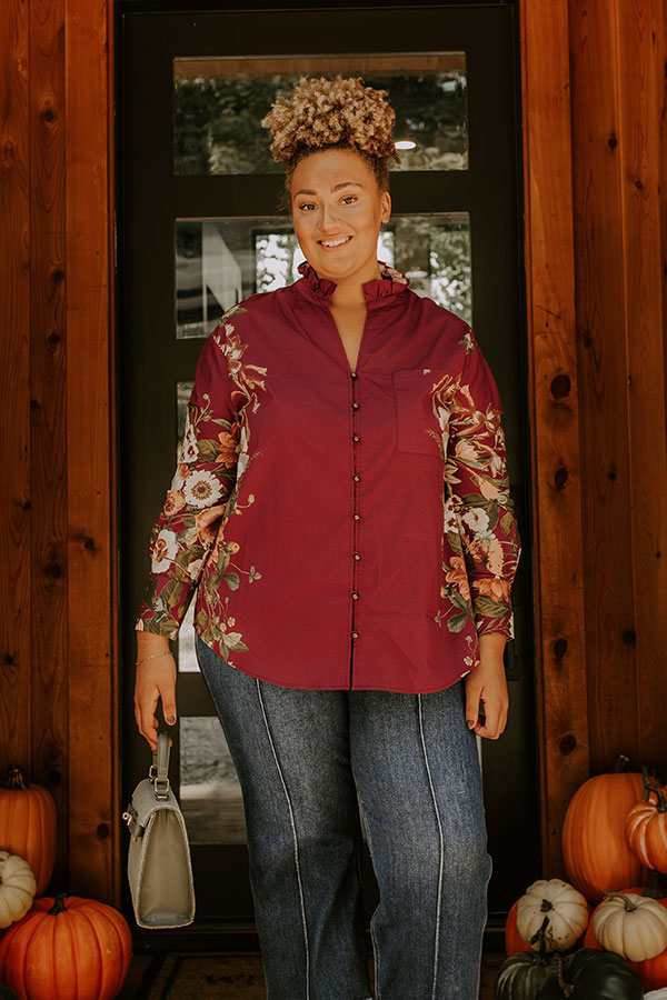 Uptown Poise Floral Top in Wine Curves