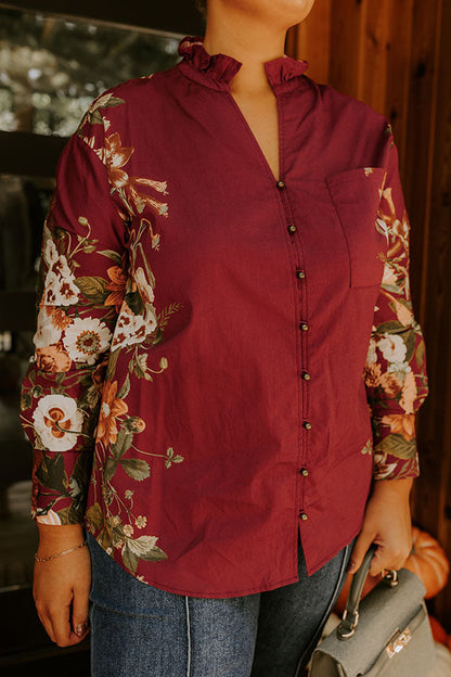 Uptown Poise Floral Top in Wine Curves