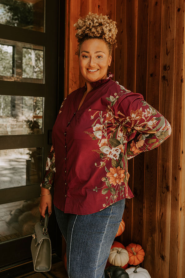 Uptown Poise Floral Top in Wine Curves