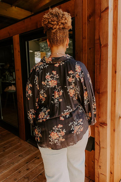 Harvest Bloom Floral Button Up Top in Black Curves