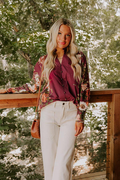 Uptown Poise Floral Top in Wine