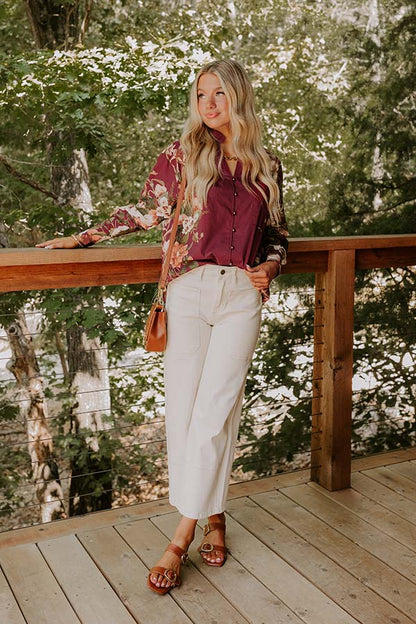 Uptown Poise Floral Top in Wine