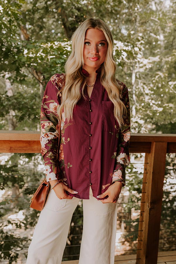 Uptown Poise Floral Top in Wine