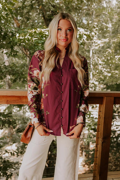 Uptown Poise Floral Top in Wine