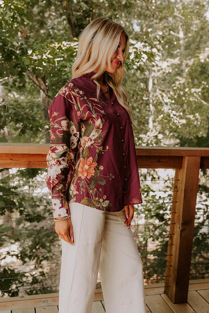 Uptown Poise Floral Top in Wine