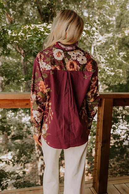Uptown Poise Floral Top in Wine