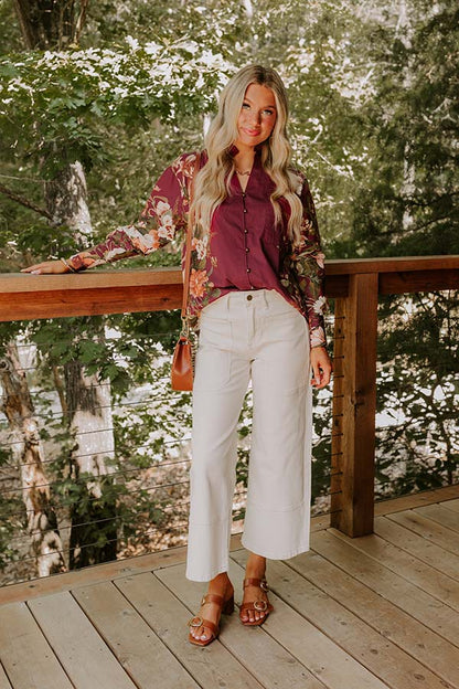 Uptown Poise Floral Top in Wine