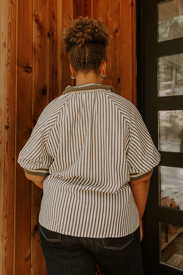Smiles And Stripes Quarter Zip Top in Sage Curves