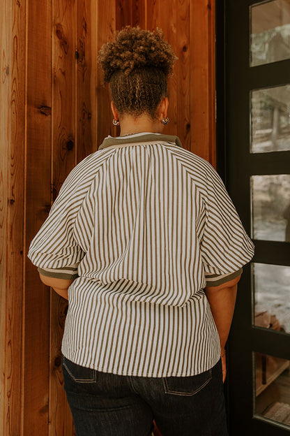 Smiles And Stripes Quarter Zip Top in Sage Curves