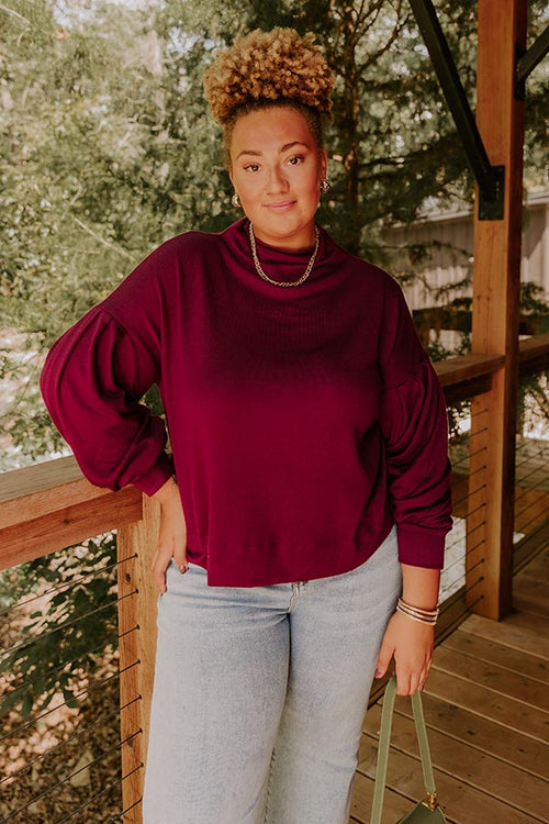 Sweet Energy Knit Top in Merlot Curves