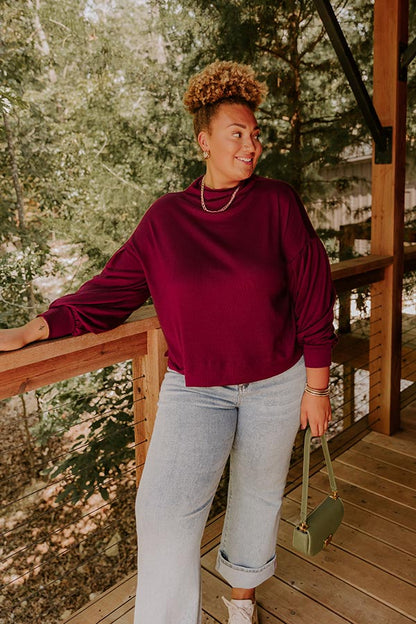 Sweet Energy Knit Top in Merlot Curves