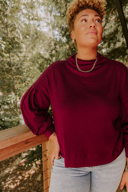 Sweet Energy Knit Top in Merlot Curves