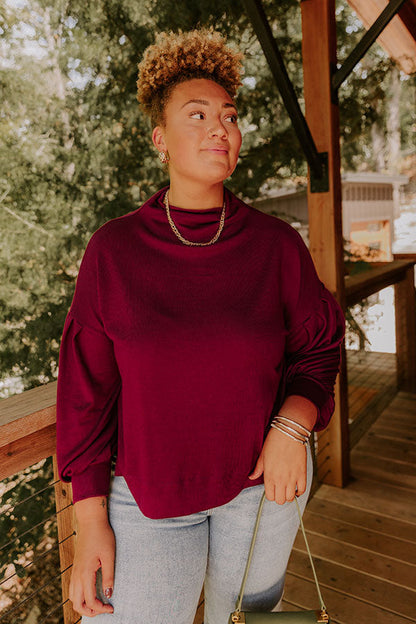 Sweet Energy Knit Top in Merlot Curves