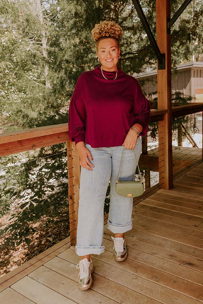 Sweet Energy Knit Top in Merlot Curves