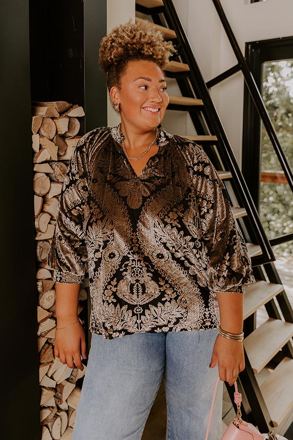Champagne Fizz Floral Velvet Burnout Top Curves