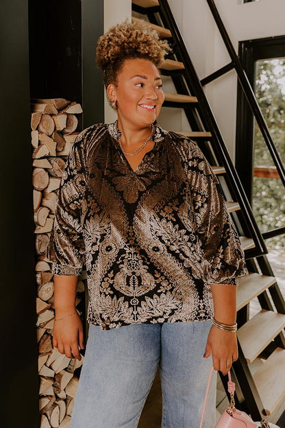 Champagne Fizz Floral Velvet Burnout Top Curves