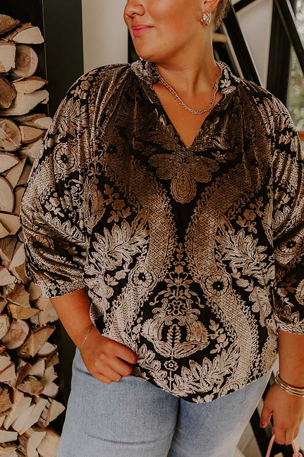 Champagne Fizz Floral Velvet Burnout Top Curves