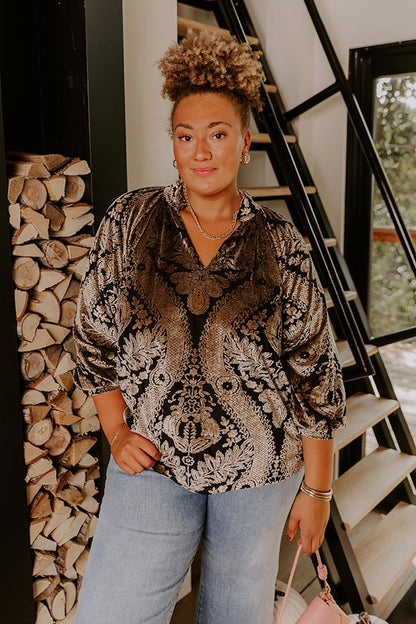 Champagne Fizz Floral Velvet Burnout Top Curves