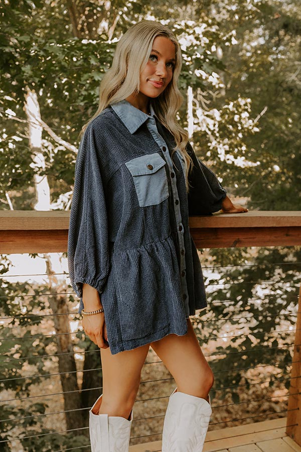 Everyday Adventure Corduroy Button Up Top in Navy