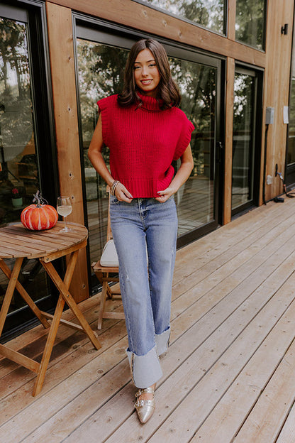 Coffee Shop Charm Knit Sweater Top in Red