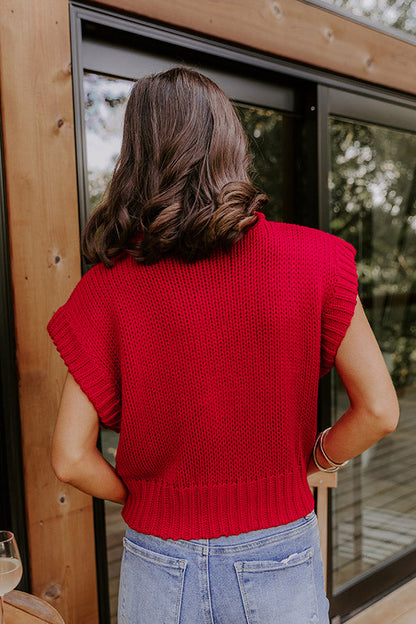 Coffee Shop Charm Knit Sweater Top in Red