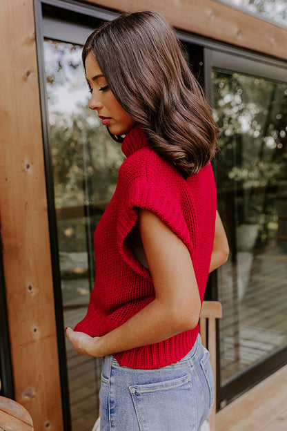 Coffee Shop Charm Knit Sweater Top in Red